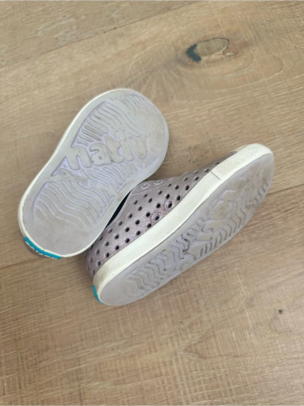 Native Kids Slip-On Sneakers in Metallic Taupe and White